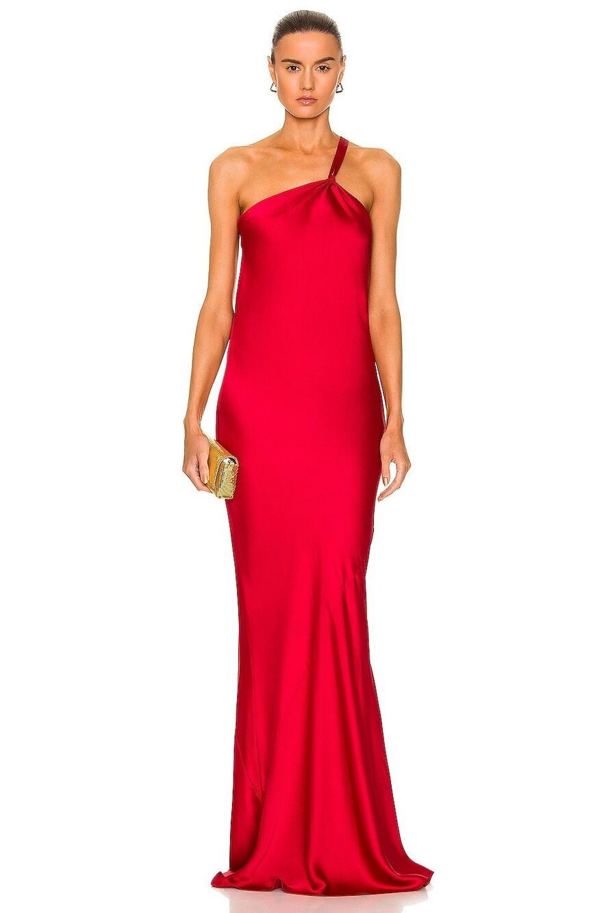 NWT Norma Kamali One-Shoulder Bias-Cut Gown in Tiger Red Size S $450